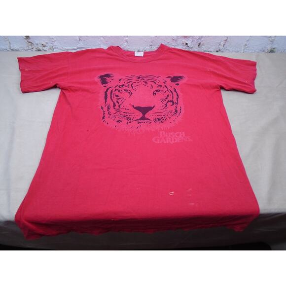 Vintage 90s Busch Gardens T shirt Tiger Graphic Red Roller Coaster Distressed XL - Picture 1 of 14